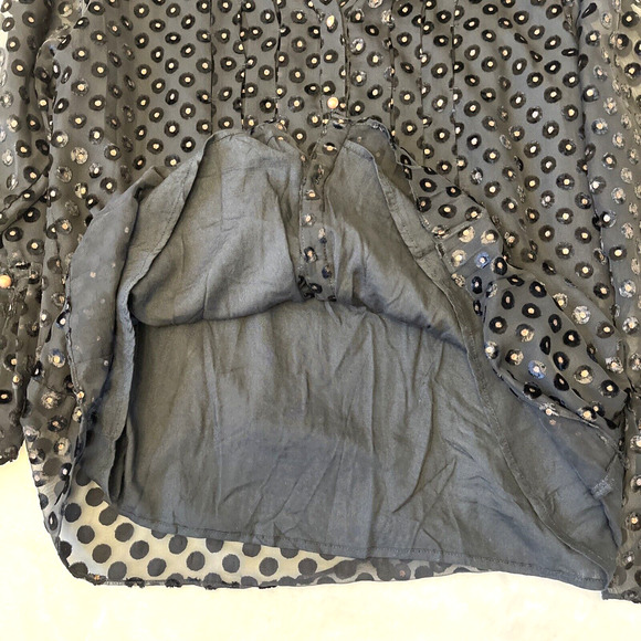 Soft Surroundings Women Sheer Overlay Top PM Black Swiss Dots Flutter Sleeve - Picture 8 of 11